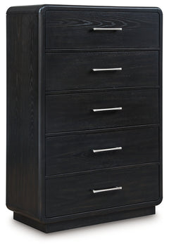 Rowanbeck Gray/Black King Panel Bed, Dresser, Mirror, Chest and Nightstand - Ornate Home