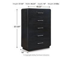 Rowanbeck Gray/Black King Panel Bed, Dresser, Mirror, Chest and Nightstand - Ornate Home