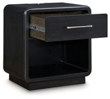 Rowanbeck Gray/Black King Panel Bed, Dresser, Mirror, Chest and Nightstand - Ornate Home