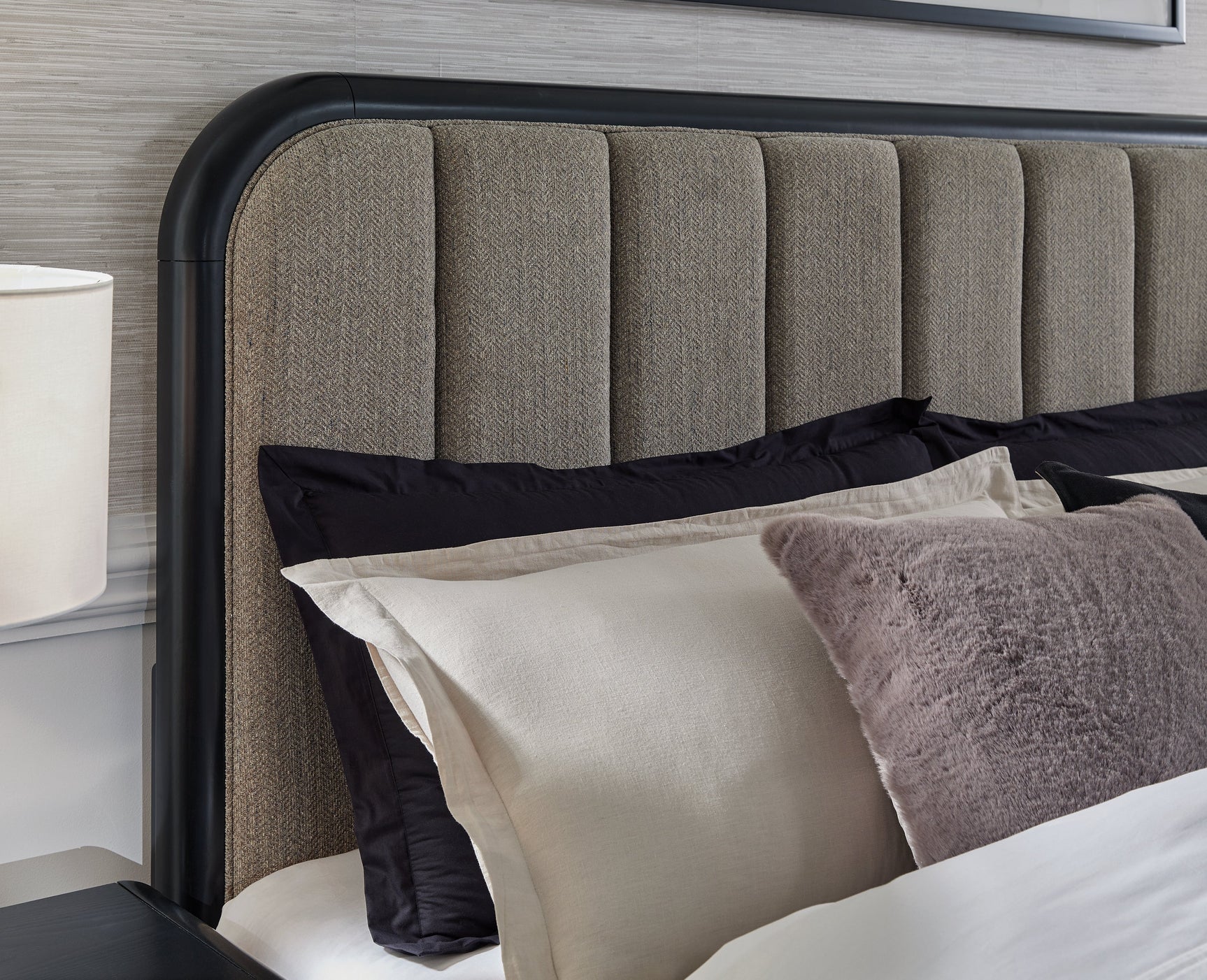 Rowanbeck Gray/Black King Upholstered Panel Bed (Online Special Price) - Ornate Home