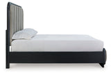 Rowanbeck Gray/Black Queen Upholstered Panel Bed, Dresser, Mirror and Nightstand (Online Special Price) - Ornate Home