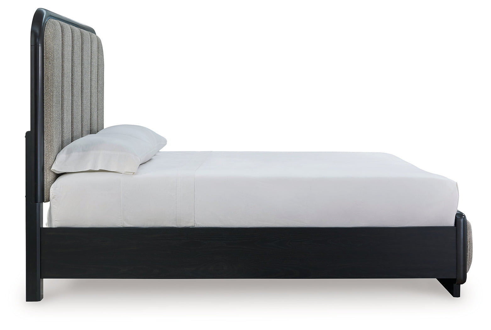 Rowanbeck Gray/Black Queen Upholstered Panel Bed, Dresser, Mirror and Nightstand (Online Special Price) - Ornate Home
