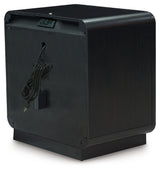 Rowanbeck Gray/Black Queen Upholstered Panel Bed, Dresser, Mirror and Nightstand (Online Special Price) - Ornate Home