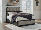 Rowanbeck Gray/Black Queen Upholstered Panel Bed, Dresser, Mirror and Nightstand (Online Special Price) - Ornate Home
