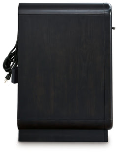 Rowanbeck Gray/Black Queen Upholstered Panel Bed, Dresser, Mirror and Nightstand - Ornate Home