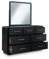 Rowanbeck King Upholstered Panel Bedroom Set with Dresser and Mirror (Online Special Price) - Ornate Home