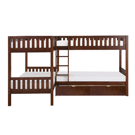 Rowe Dark Cherry Corner Bunk Bed With Storage Boxes - Ornate Home