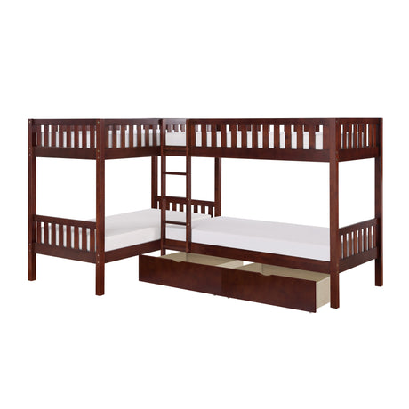 Rowe Dark Cherry Corner Bunk Bed With Storage Boxes - Ornate Home