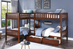 Rowe Dark Cherry Corner Bunk Bed With Storage Boxes - Ornate Home