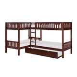 Rowe Dark Cherry Corner Bunk Bed with Twin Trundle - Ornate Home