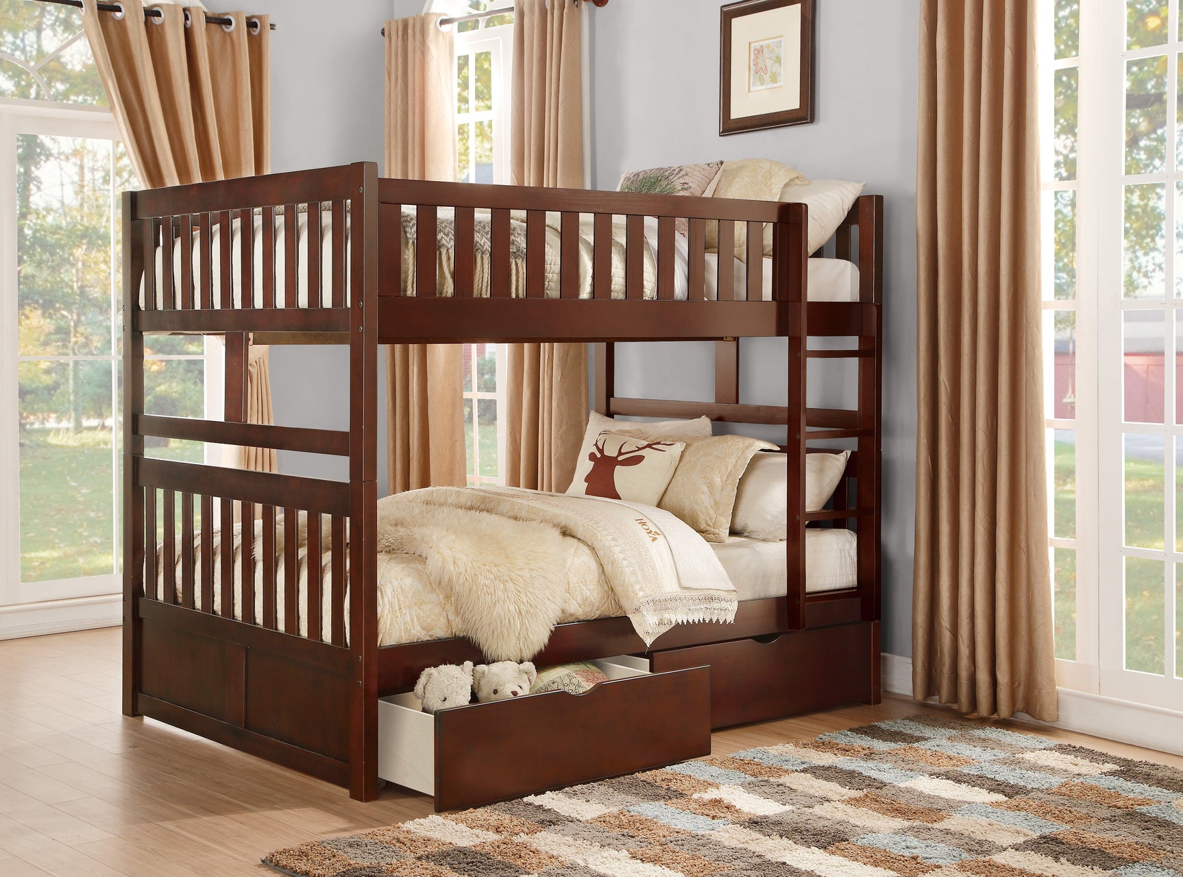 Rowe Dark Cherry Full/Full Bunk Bed With Storage Boxes - Ornate Home