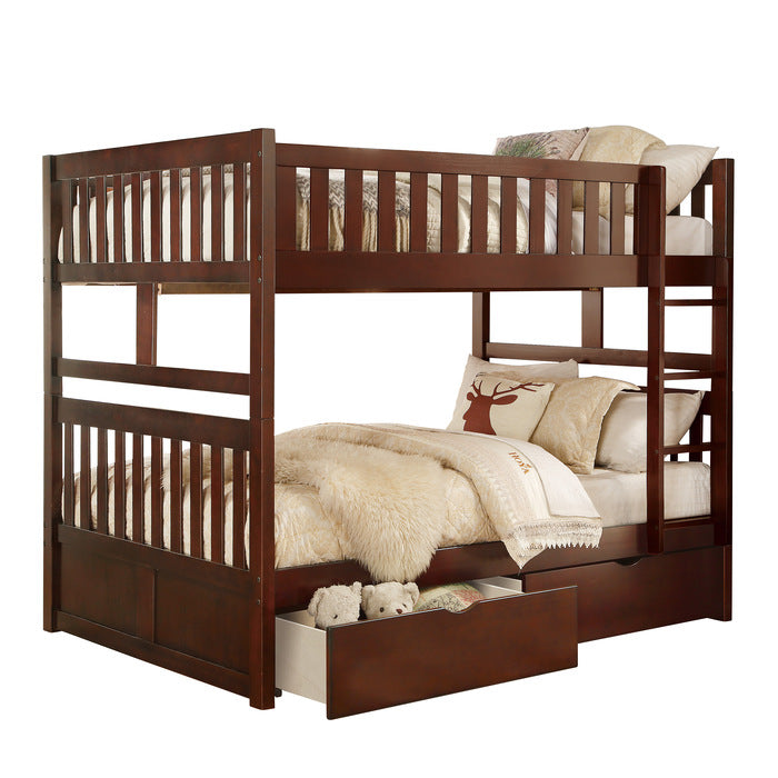 Rowe Dark Cherry Full/Full Bunk Bed With Storage Boxes - Ornate Home