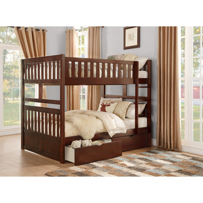 Rowe Dark Cherry Full/Full Bunk Bed With Storage Boxes - Ornate Home