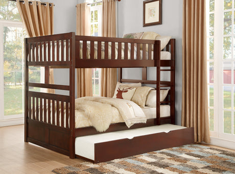 Rowe Dark Cherry Full/Full Bunk Bed with Twin Trundle - Ornate Home