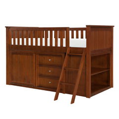 Rowe Dark Cherry Low Loft Bunk with Bookcase & 2 Dressers - Ornate Home