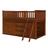 Rowe Dark Cherry Low Loft Bunk with Bookcase & 2 Dressers - Ornate Home