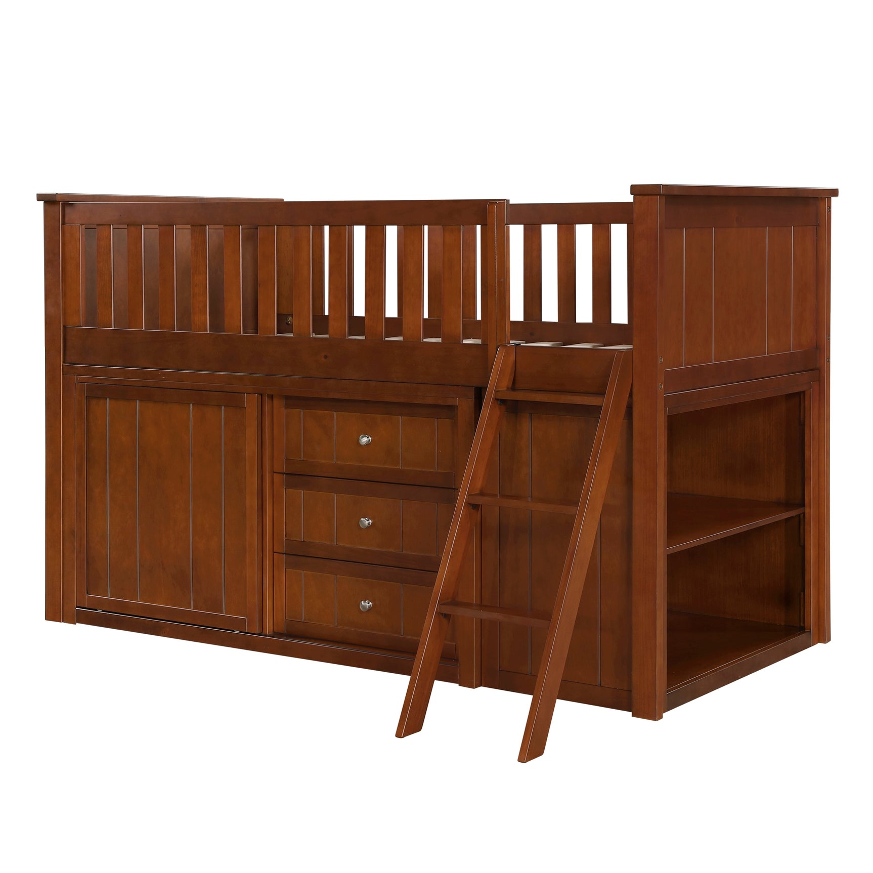 Rowe Dark Cherry Low Loft Bunk with Bookcase & 2 Dressers - Ornate Home