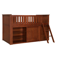 Rowe Dark Cherry Low Loft Bunk with Bookcase & 2 Dressers - Ornate Home