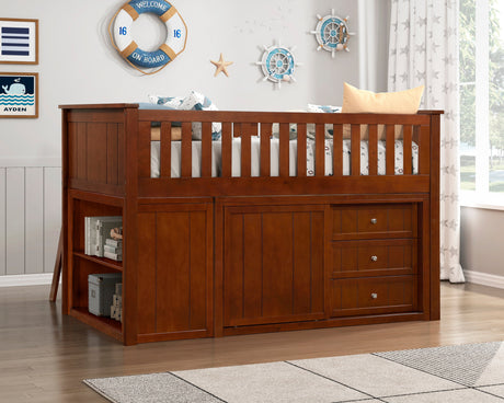 Rowe Dark Cherry Low Loft Bunk with Bookcase & 2 Dressers - Ornate Home