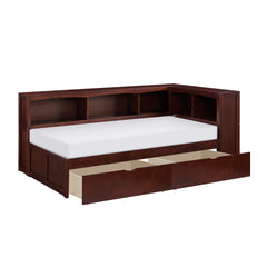 Rowe Dark Cherry Twin Bookcase Corner Bed w/ Storage Boxes - Ornate Home
