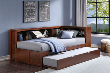Rowe Dark Cherry Twin Bookcase Corner Bed with Trundle - Ornate Home