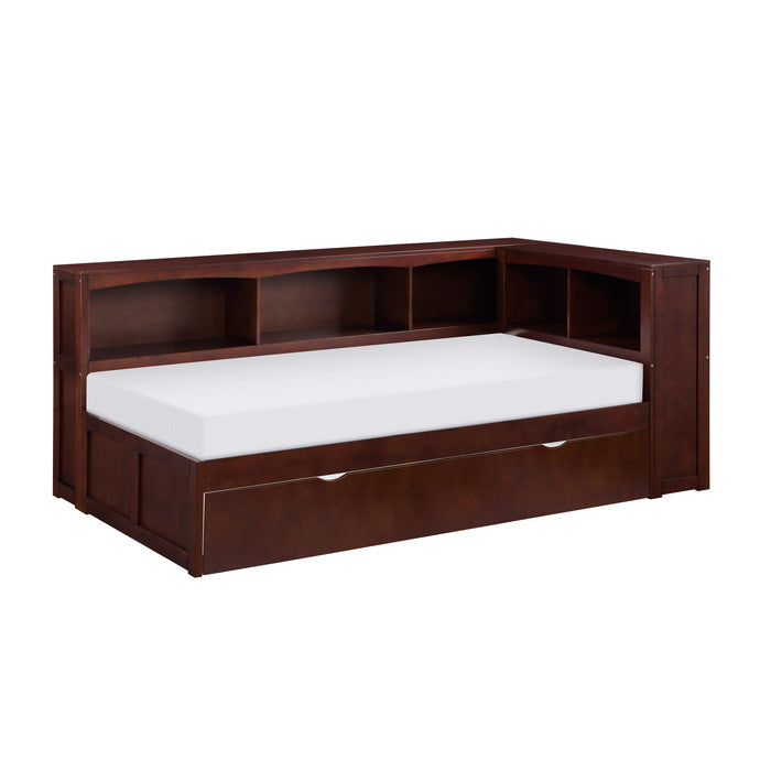 Rowe Dark Cherry Twin Bookcase Corner Bed with Trundle - Ornate Home