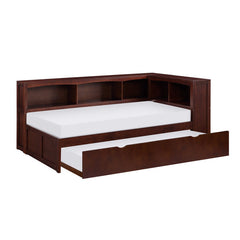 Rowe Dark Cherry Twin Bookcase Corner Bed with Trundle - Ornate Home