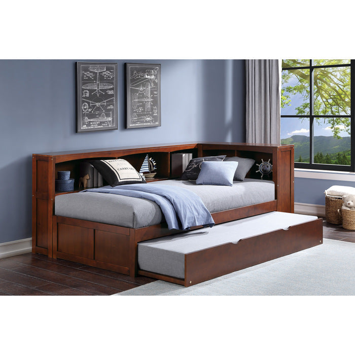 Rowe Dark Cherry Twin Bookcase Corner Bed with Trundle - Ornate Home