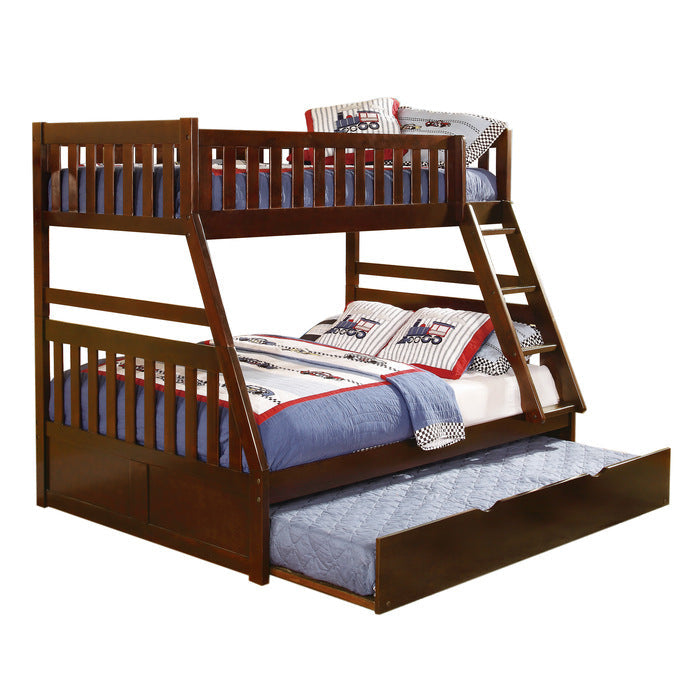 Rowe Dark Cherry Twin/Full Bunk Bed with Twin Trundle - Ornate Home