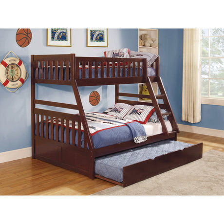 Rowe Dark Cherry Twin/Full Bunk Bed with Twin Trundle - Ornate Home
