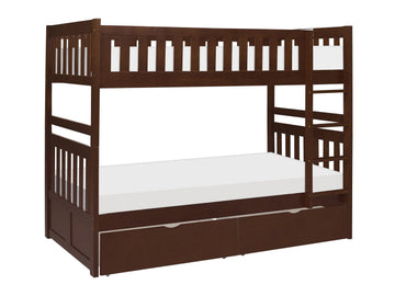 Rowe Dark Cherry Twin/Twin Bunk Bed With Storage Boxes - Ornate Home