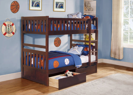 Rowe Dark Cherry Twin/Twin Bunk Bed With Storage Boxes - Ornate Home