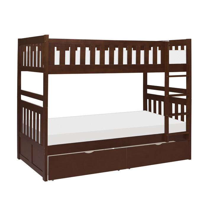 Rowe Dark Cherry Twin/Twin Bunk Bed With Storage Boxes - Ornate Home