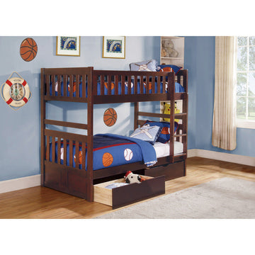 Rowe Dark Cherry Twin/Twin Bunk Bed With Storage Boxes - Ornate Home
