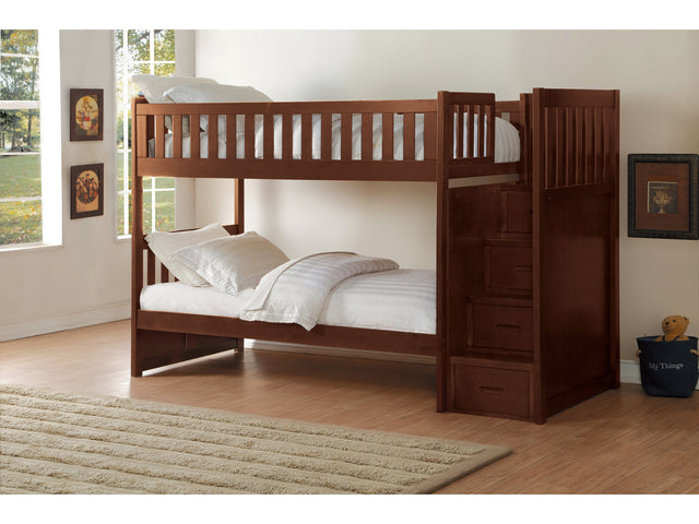 Rowe Dark Cherry Twin/Twin Step Bunk Bed - Ornate Home