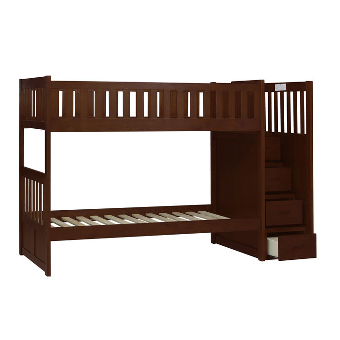 Rowe Dark Cherry Twin/Twin Step Bunk Bed - Ornate Home
