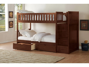 Rowe Dark Cherry Twin/Twin Step Bunk Bed With Storage Boxes - Ornate Home