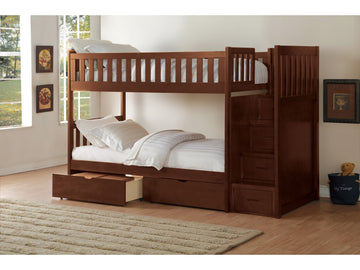 Rowe Dark Cherry Twin/Twin Step Bunk Bed With Storage Boxes - Ornate Home