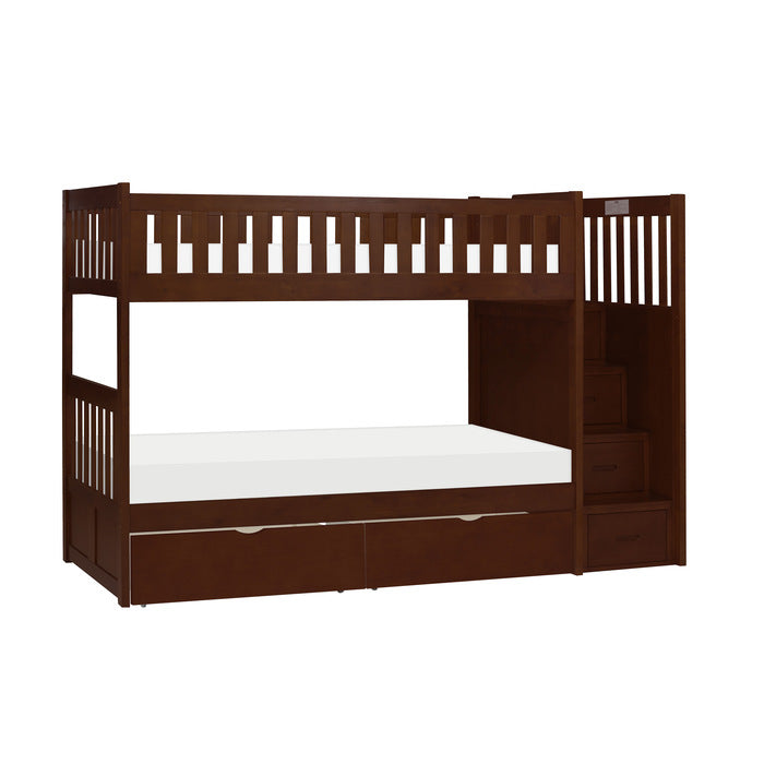 Rowe Dark Cherry Twin/Twin Step Bunk Bed With Storage Boxes - Ornate Home