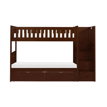 Rowe Dark Cherry Twin/Twin Step Bunk Bed With Storage Boxes - Ornate Home