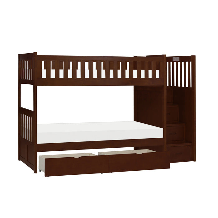 Rowe Dark Cherry Twin/Twin Step Bunk Bed With Storage Boxes - Ornate Home