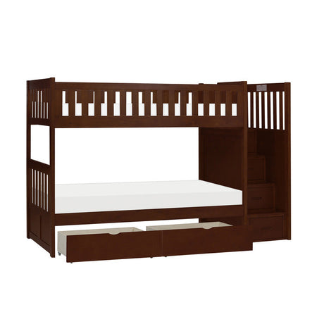 Rowe Dark Cherry Twin/Twin Step Bunk Bed With Storage Boxes - Ornate Home