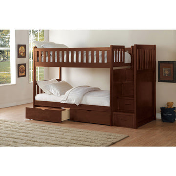 Rowe Dark Cherry Twin/Twin Step Bunk Bed With Storage Boxes - Ornate Home