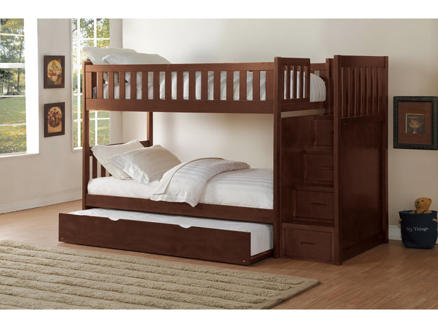 Rowe Dark Cherry Twin/Twin Step Bunk Bed with Twin Trundle - Ornate Home