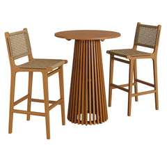 Rowe Natural 3-Piece Outdoor Patio Teak Wood Bar Set - Ornate Home