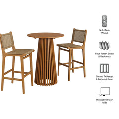 Rowe Natural 3-Piece Outdoor Patio Teak Wood Bar Set - Ornate Home