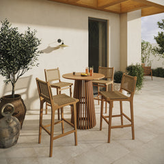 Rowe Natural 5-Piece Outdoor Patio Teak Wood Bar Set - Ornate Home