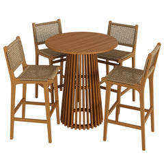 Rowe Natural 5-Piece Outdoor Patio Teak Wood Bar Set - Ornate Home