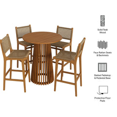 Rowe Natural 5-Piece Outdoor Patio Teak Wood Bar Set - Ornate Home