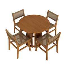 Rowe Natural 5-Piece Outdoor Patio Teak Wood Dining Set - 85x85" - Ornate Home